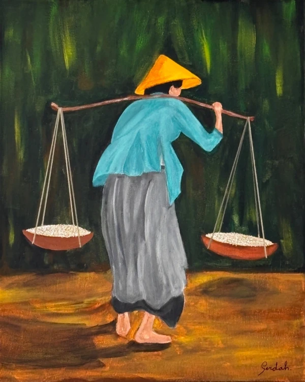 Oude vrouw met pikolan - Foto 2